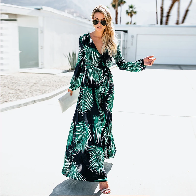 Для женщин Повседневное галстук бабочка платья для принт листьев V средства