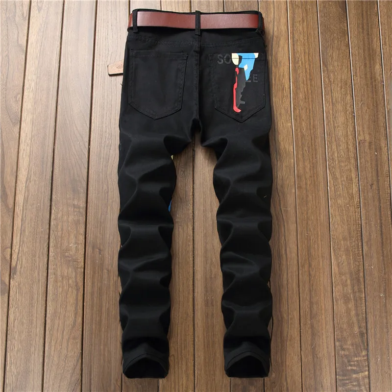 Модельер slim fit узкие джинсы стретч окрашенные Бальк мужчины брюки джинсовые принтом повседневные штаны для ночного клуба стильный уличная