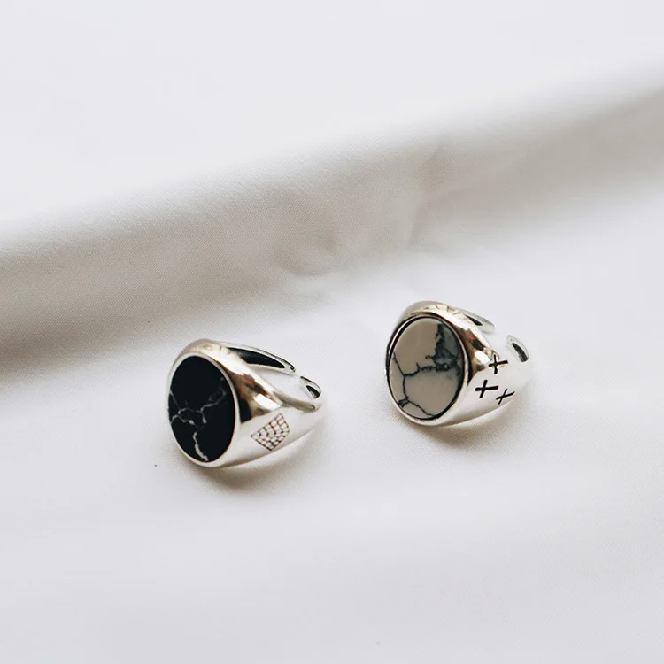 Elegant Quality 925 Rings Adjustable Vintage Marbled Turquoise Women's Ring Sterling Silver Jewely |