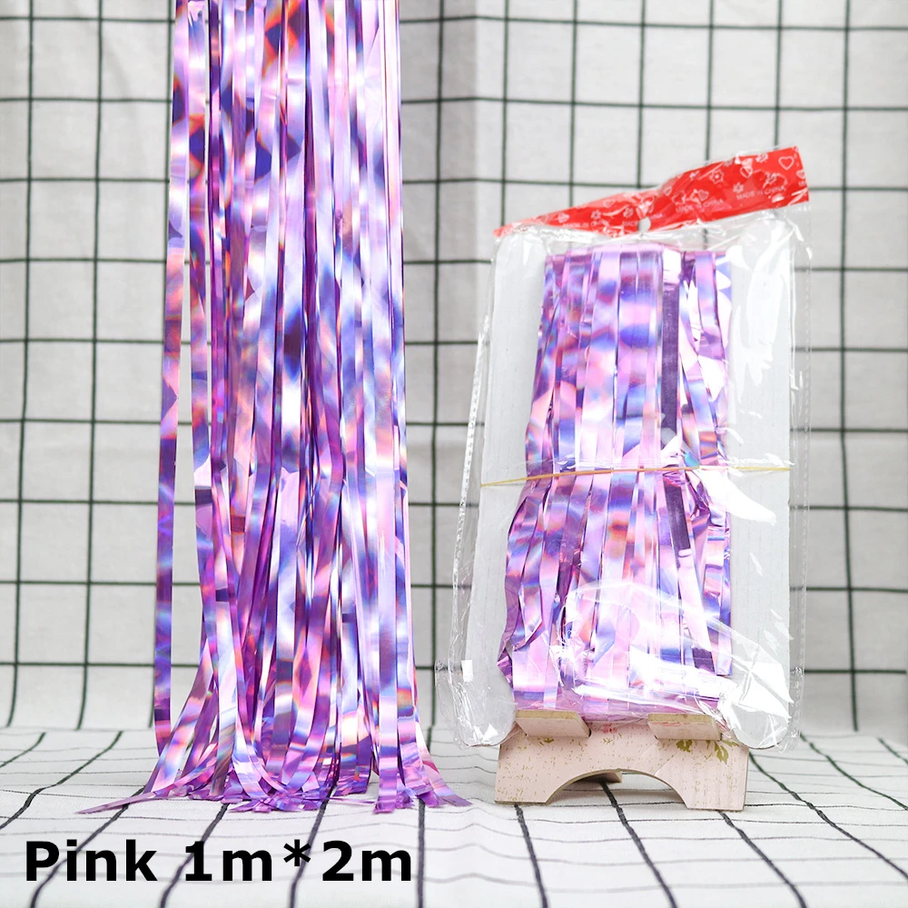 2M 3M Gold Silver Metallic Rain Foil Curtain Tinsel Fringe Tassel Birthday Party Wedding Decoration Backdrop Curtain Photo Props - Цвет: 2m pink