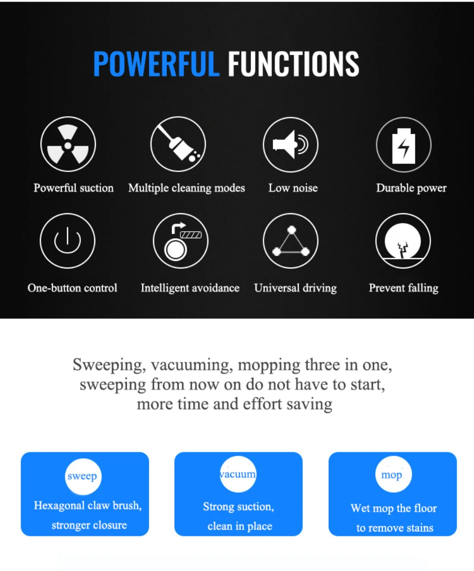 USB Multifunctional Sweeping Vacuum Cleaner Smart Robot Floor Cleaner 3-In-1 Auto Rechargeable Smart Sweeping Floor Dust Dry