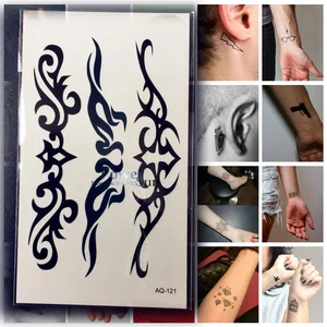 Наклейки для татуировок Cool Men, черные, PAQ-121, INSPIRE, тату с тотемным узором, фальшивая вспышка, Металлическое Тело, художественная повязка на руку, тату для мальчиков