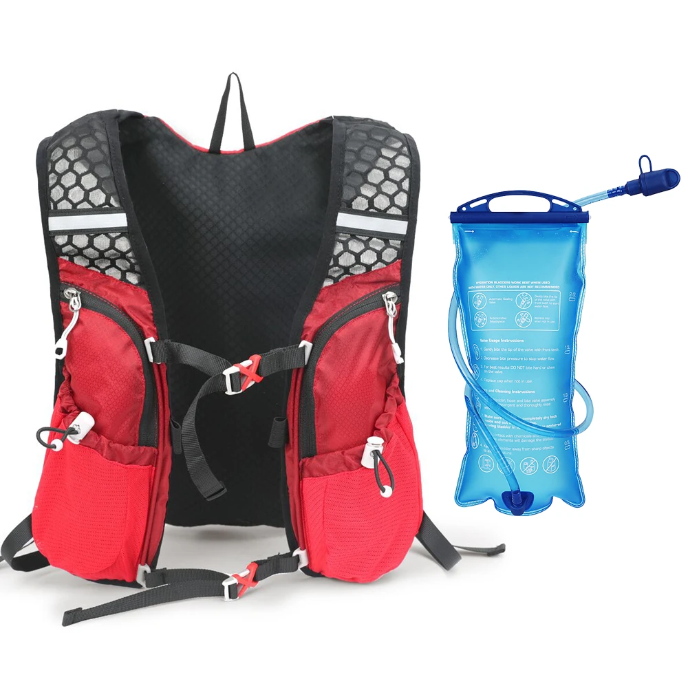 Red with water bag 5L Сумка для бега Женский Мужской жилет для бега Открытый велосипедный рюкзак гидратационный рюкзак спортивный походный рюкзак для верховой езды сумка для воды бутылка - Цвет: Red with water bag