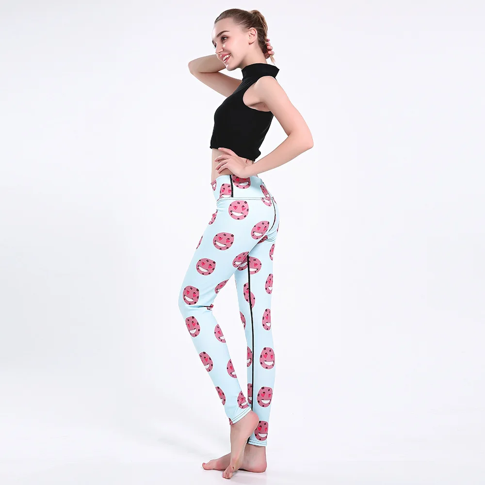 Симпатичные спортивные синие брюки с рисунком бисквита женские леггинсы для