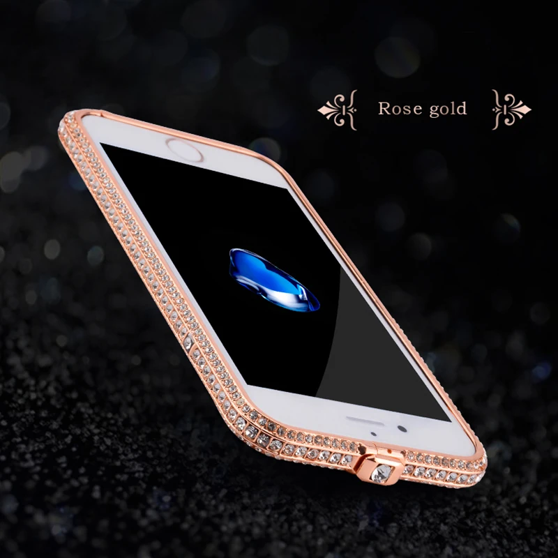 Rose Gold Роскошный чехол со стразами; с металлическим украшением в виде кристаллов Стразы Бампер чехол для iPhone 6, 6 S, 7, 8plus X крышка блеск Алюминий Корона со стразами+ Защитная пленка на экран - Цвет: Rose Gold