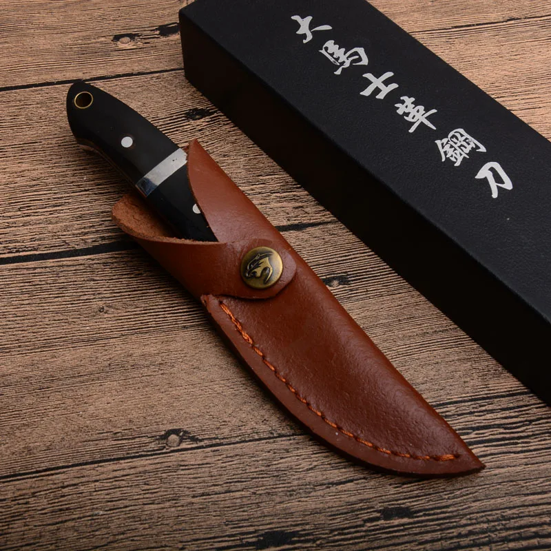 Тактический прямой нож PEGASI из дамасской стали с круглой ручкой универсальный для