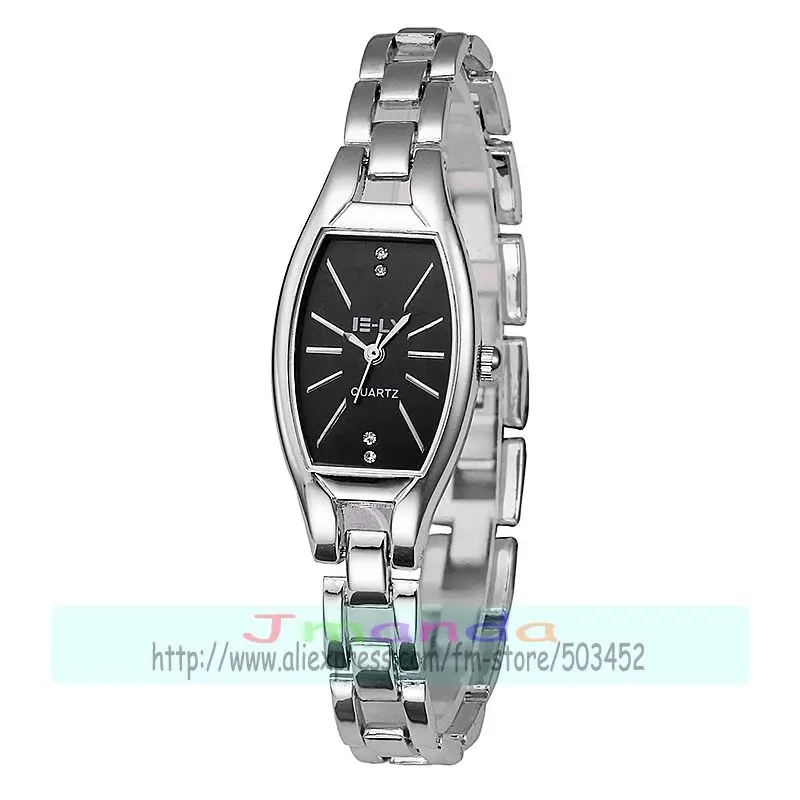 silver black dial 100 шт./лот E-LY 013 tonneau циферблат леди часы модные эксклюзивные обернуть кварцевые часы браслет для женщин наручные часы торговля часы - Цвет: silver black dial