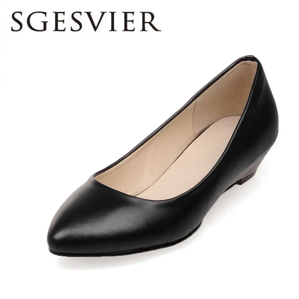 black SGESVIER/женские туфли-лодочки; Туфли на танкетке с острым носком на низком каблуке; женские низкие слипоны; цвет белый, черный; туфли-лодочки; женская обувь; размеры 32-48; OX094 - Цвет: black