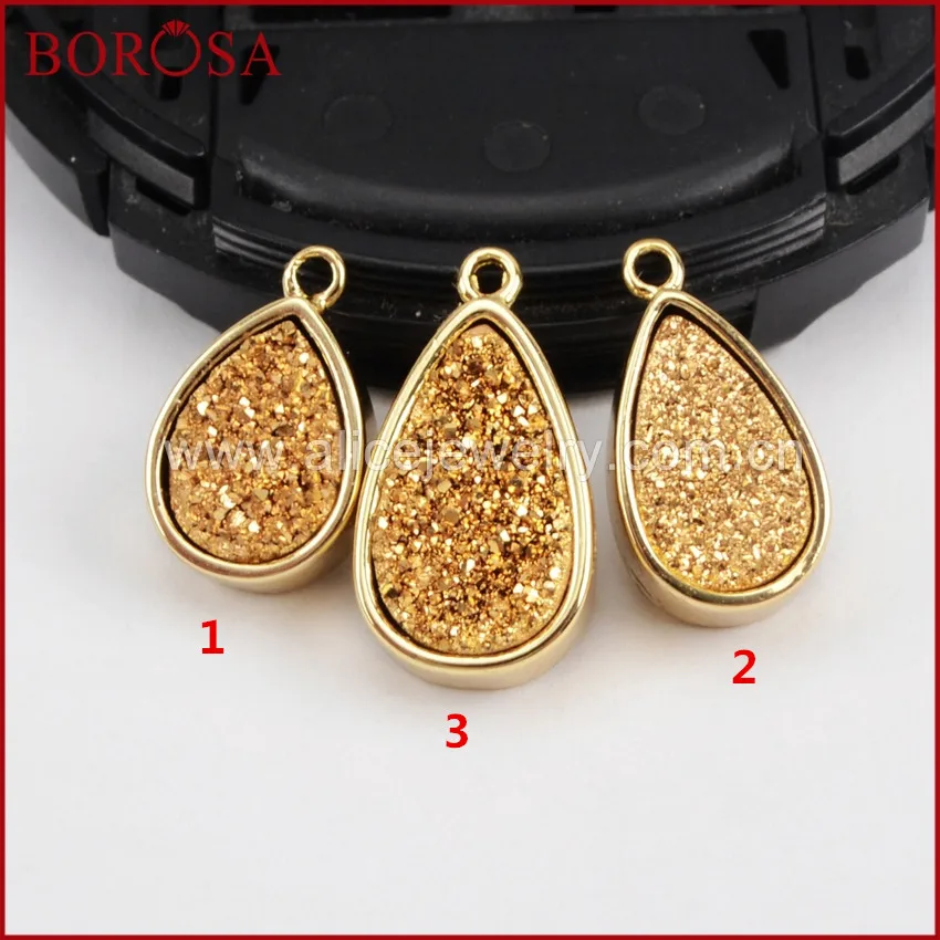 Подвеска для сережек BOROSA Teardrop золотистого цвета с натуральным кристаллом из