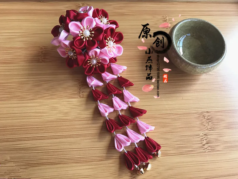 Японский Винтажный Розовый зажим для волос с кисточками сакуры заколка