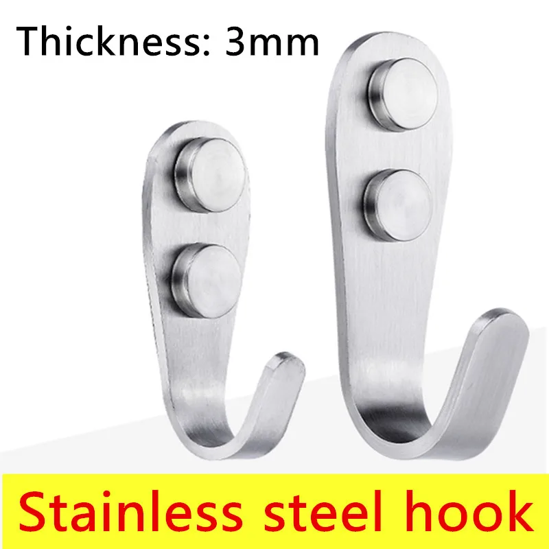 

2pcs/lot Thickness 3mm Stainless Steel Coat Hook Bathroom Wall Mounted Single Towel Hook Anti-rust Kitchen Utensil Hanger