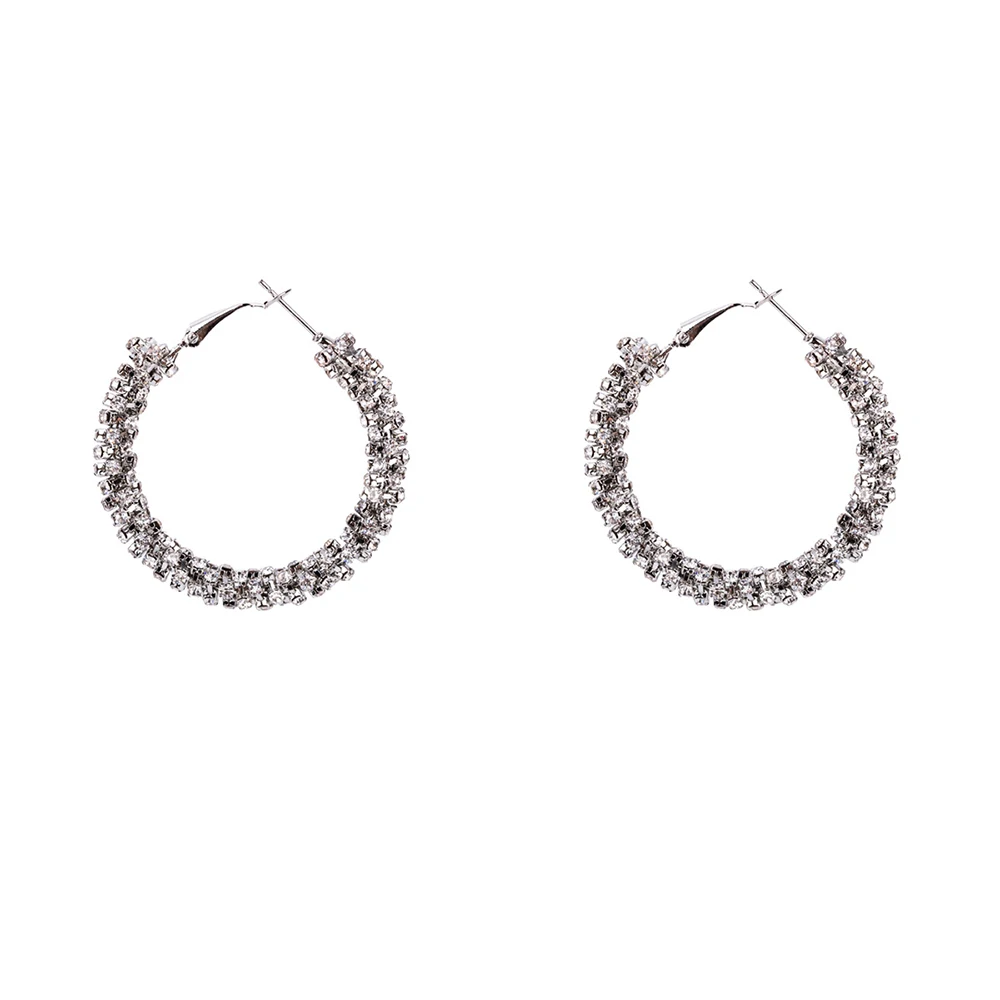 С кристаллами стразами серебряный большой круг обруч серьги Bijoux геометрические серьги для Для женщин панк Эффектные серьги 4,8 6,4