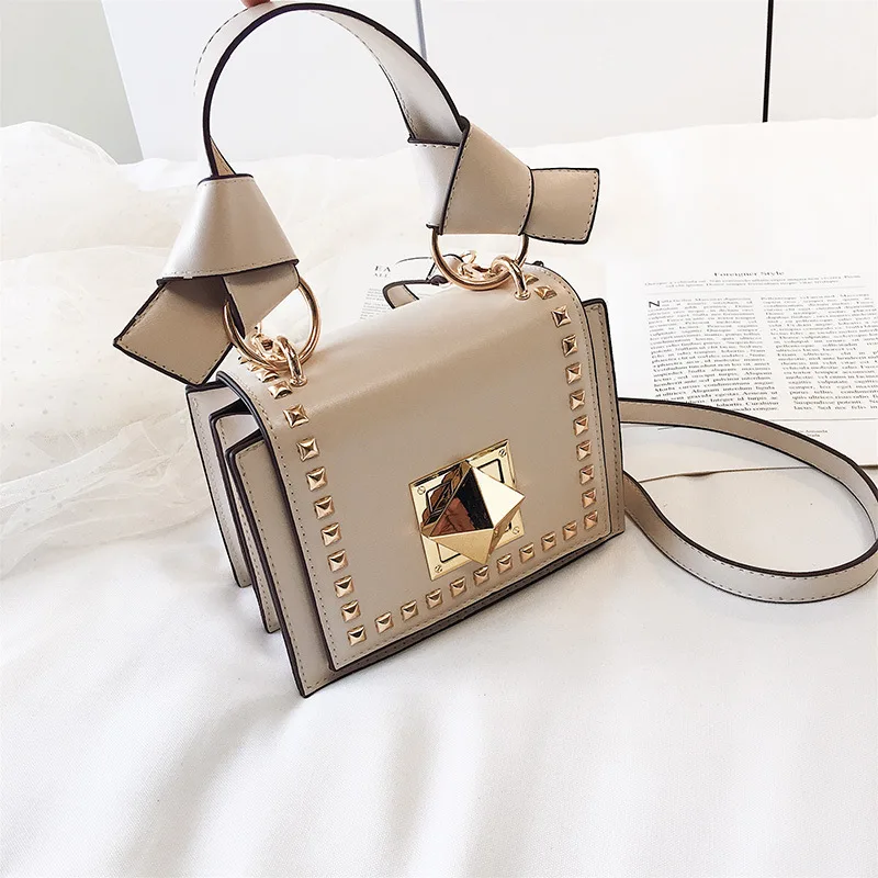 2019 New High Quality Rivet Small Square Bag Korean Version Pu Leather Contrast Color Slung Shoulder Crossbody | Багаж и сумки