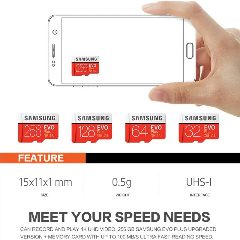Карта памяти microSD Samsung 64 ГБ 128 32 256 карта C10 U3 4 K / U1 SDXC TF SDHC flash бесплатная доставка |