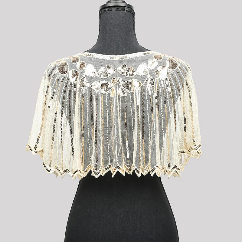 Женское пончо с шалью, 1920 s, прозрачная сетчатая блестящая расшитая блестками женская накидка с бисером и волнистым узором, вечерние накидки для клуба echarpe