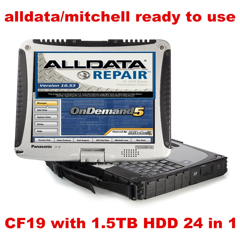 Toughbook CF19 CF-19 ноутбук 1,5 ТБ HDD WIN7 система 24в1 Авто Ремонт Alldata программное обеспечение V10.53+ mitchell по требованию 5 готов к использованию