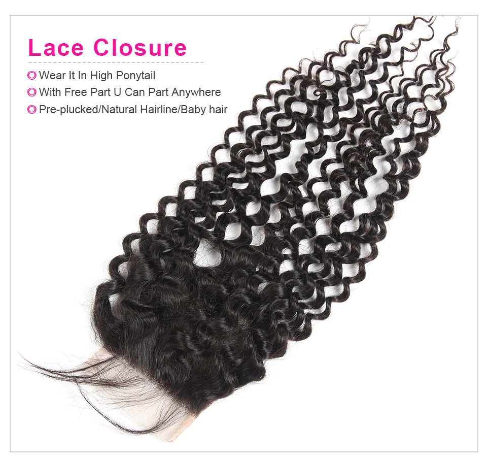 Supernova Brazilian Lace Closure Kinky Curly Hair Remy Human Pre Plucked Free/Middle/Three Part 4x4 inch Swiss | Шиньоны и парики