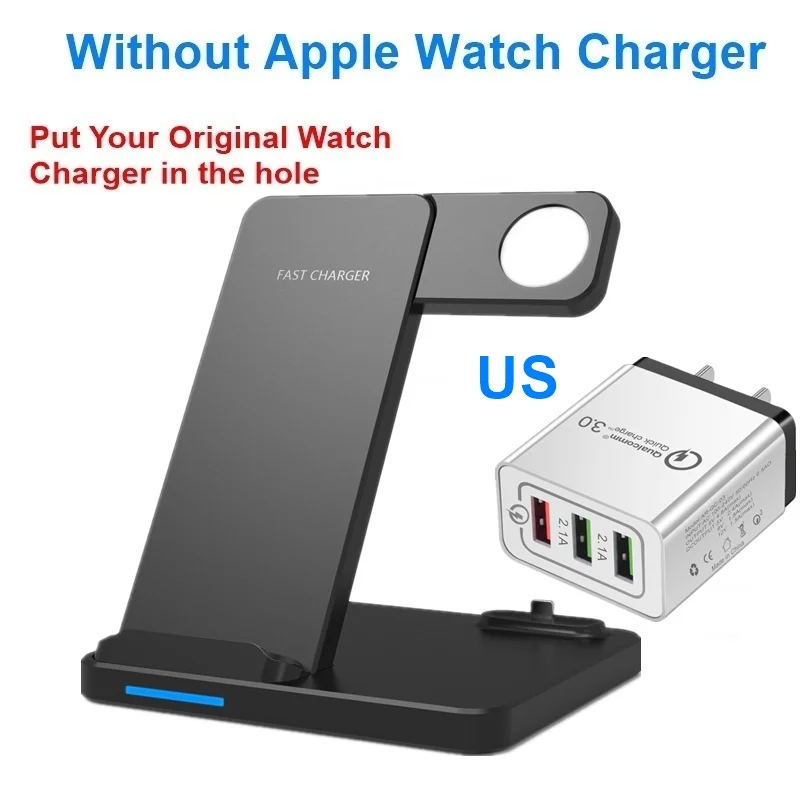 2in1US Tongdaytech 10 Вт Qi Беспроводная зарядная подставка для Iphone 11X8 XR XS Max быстрая зарядная док-станция для Apple Airpods Watch 5 4 3 2 1 - Тип штекера: 2in1US