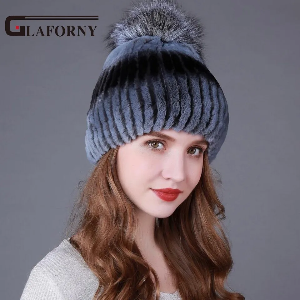 Glaforny 2017 натуральный мех кролика рекс Skullies женские теплые меховые шапки с