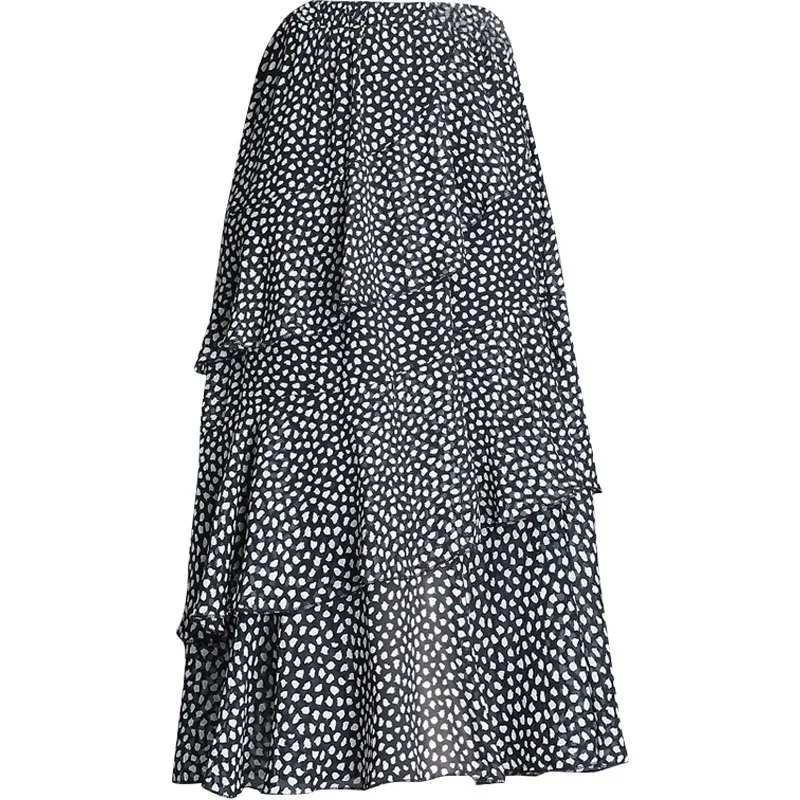 2019 Лето Высокая талия тонкая женская юбка Макси-Тюль леопардовая трапециевидная