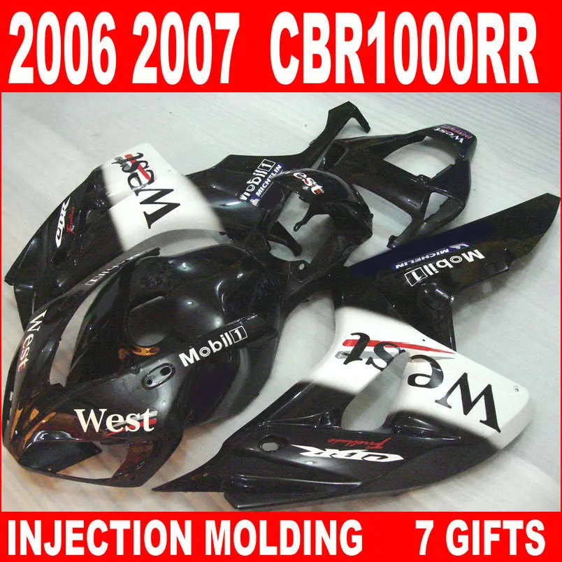 Бесплатная Настройка обтекателей для HONDA cbr 1000 rr 2006 2007 черный и белый WEST
