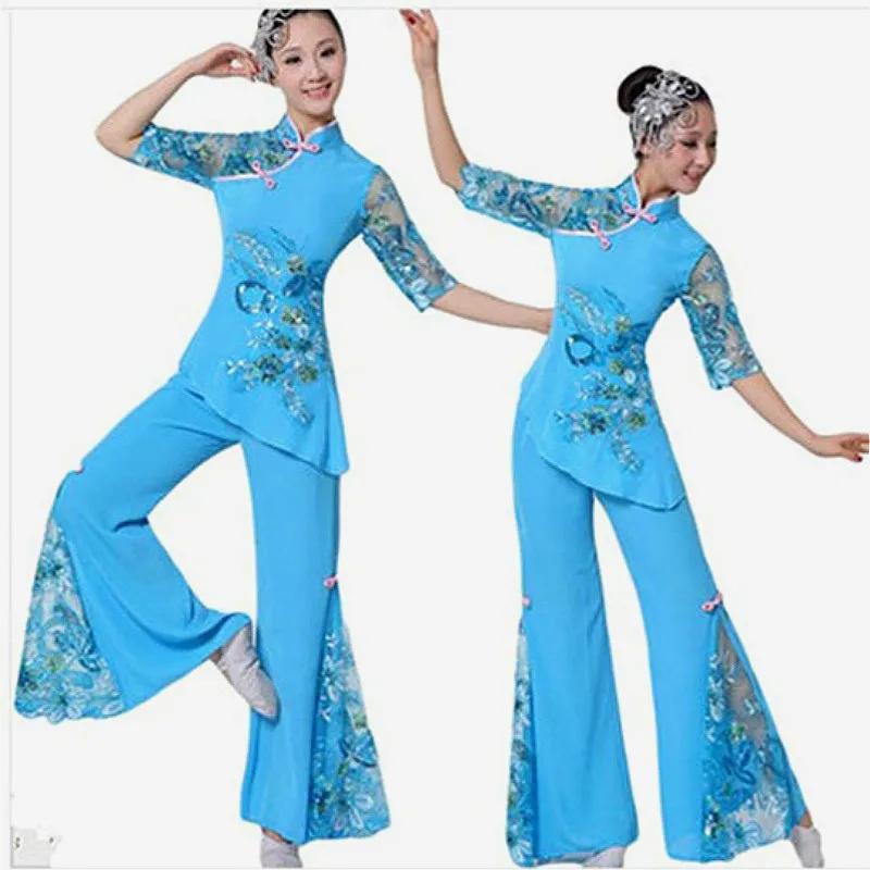 Женский китайский топ для народных танцев и штаны + головной убор комплект