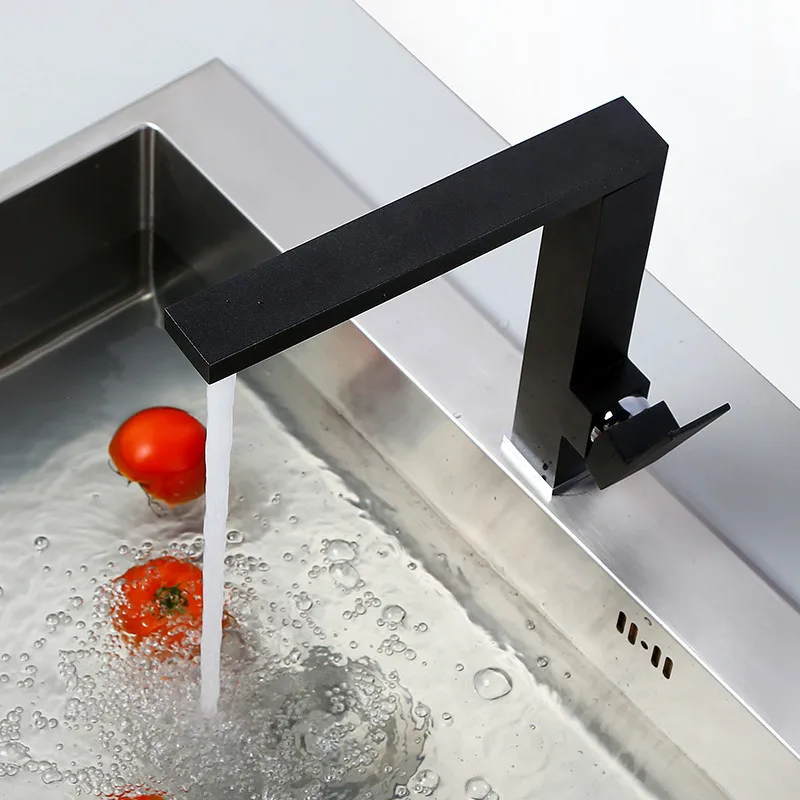 ROLYA квадратный Стиль Твердый латунный матовый черный кухонный кран для стирки