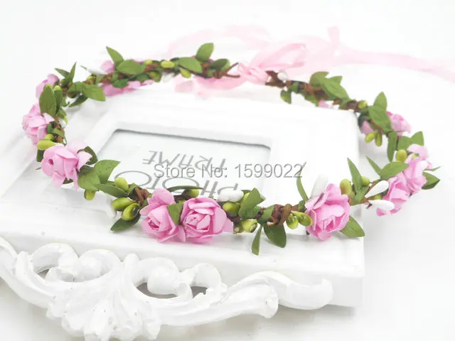 Богемная Цветочная корона ручной работы Розовая Повязка на голову в стиле