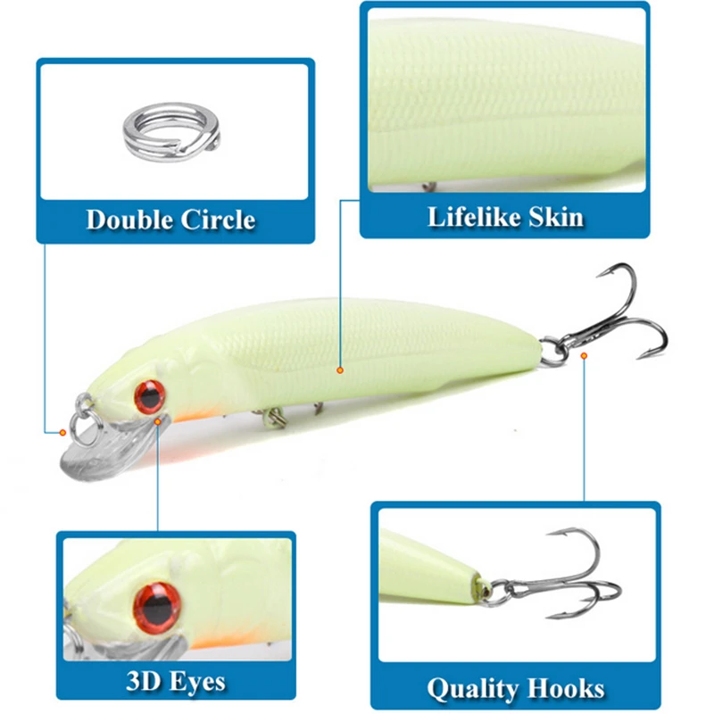 1PCS 17G 12CM Luminous Minnow Fishing Lure Pesca Artificial Hard Bait Treble Hook Depth 0-1.5m Swimbait Tackles | Спорт и