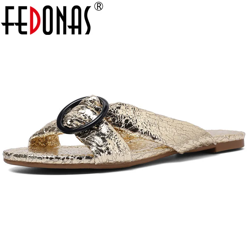 FEDONAS Blingbling/женские босоножки из микрофибры с круглым носком без застежки Модные