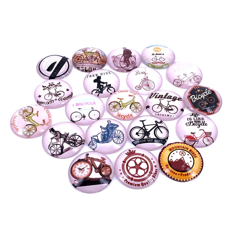 

20pcs/lot 18mm 20mm 25mm Retro Bicycle Round Glass Cabochon Dome for DIY Jewelry Making Findings & Components Bike T020
