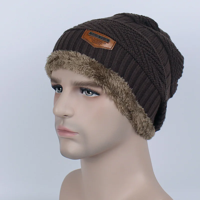 Hat Coffee Зимние шапочки Для женщин Для мужчин модные однотонные внутри толстый теплый трикотаж зимняя шапка Кепки шарф наборы Skullies капот шарф комплекты - Цвет: Hat Coffee