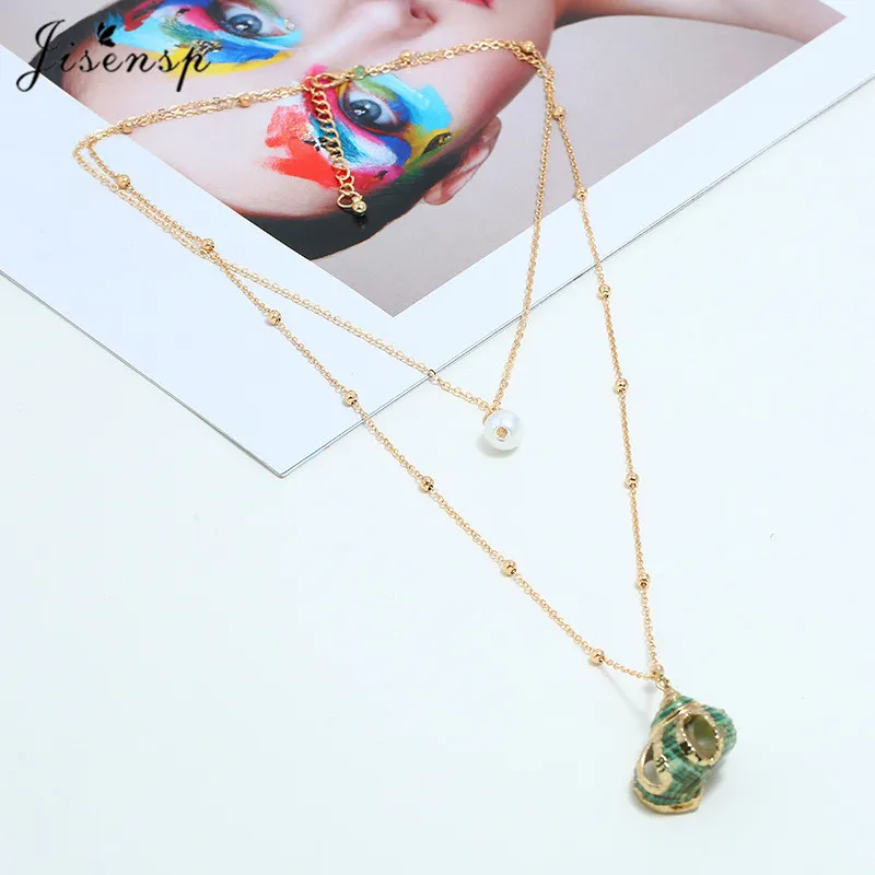 

Jisensp Summer Beach Metal Conch Shell Pendant Necklace Bohemian Jewelry for Women Cowrie Shell Charm Necklace Party Gift