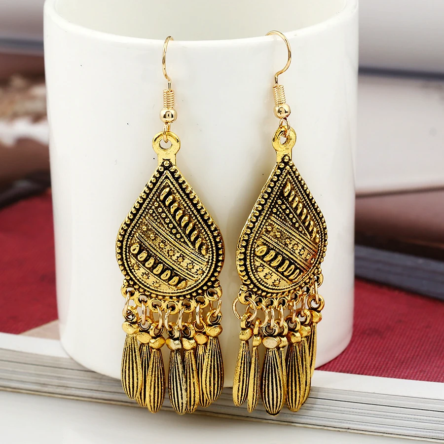SHEEGIOR NEW Ethnic Long Earrings for Women Fashion Jewelry Bohemian Vintage Bronze Water Drop Pendant Earring Bijoux Femme Gift | Украшения