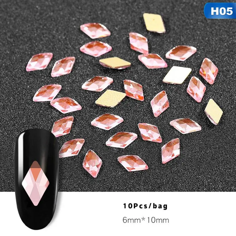 10 шт цветные стразы для дизайна ногтей, кристалл, блестящий камень, Длинный Конский глаз, 3D стеклянные украшения, маникюрные стразы, дизайн ногтей