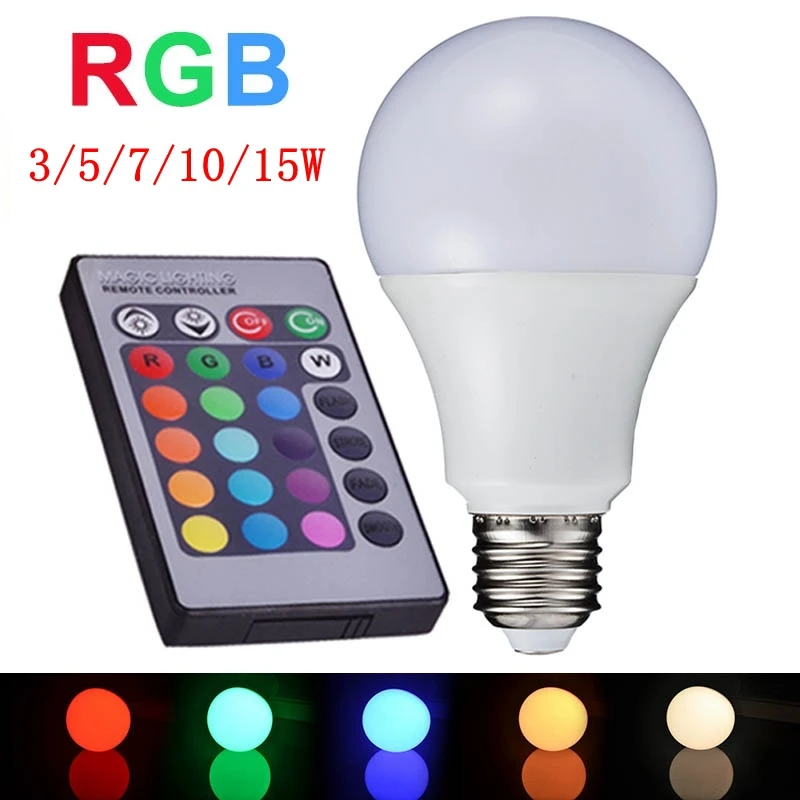 3/5/7/10/15 Вт RGB светодио дный лампы E27 Spotlight AC85 265V 220 В Сменные свет с ИК пульт