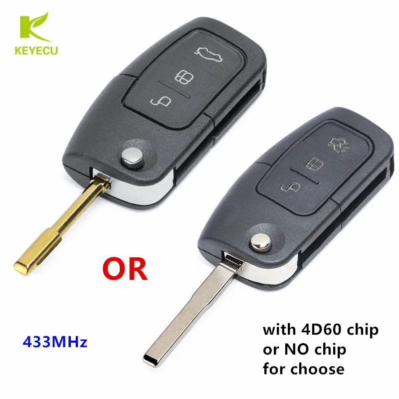 KEYECU Uncut 433 МГц 4D63 4D60 Автомобильный Дистанционный ключ для Ford Fusion Focus Mondeo Fiesta Galaxy HU101
