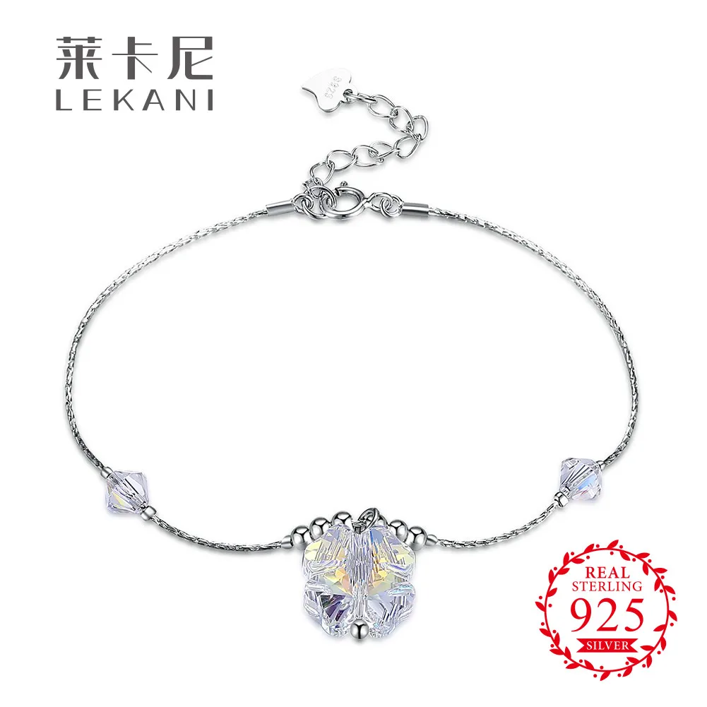 LEKANI кристаллами от Swarovski просто три прозрачного хрусталя серебряные браслеты для