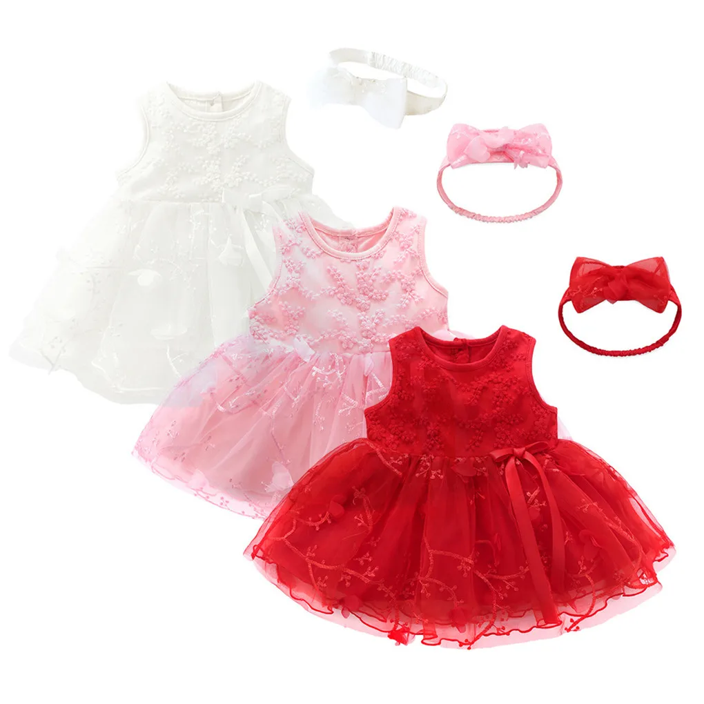 

LONSANT Newborn Baby Girls Dress Baby Girls Tutu dress Bowknot Sleeveless Flower Appliques Clothes Children Baby Girls Dresss