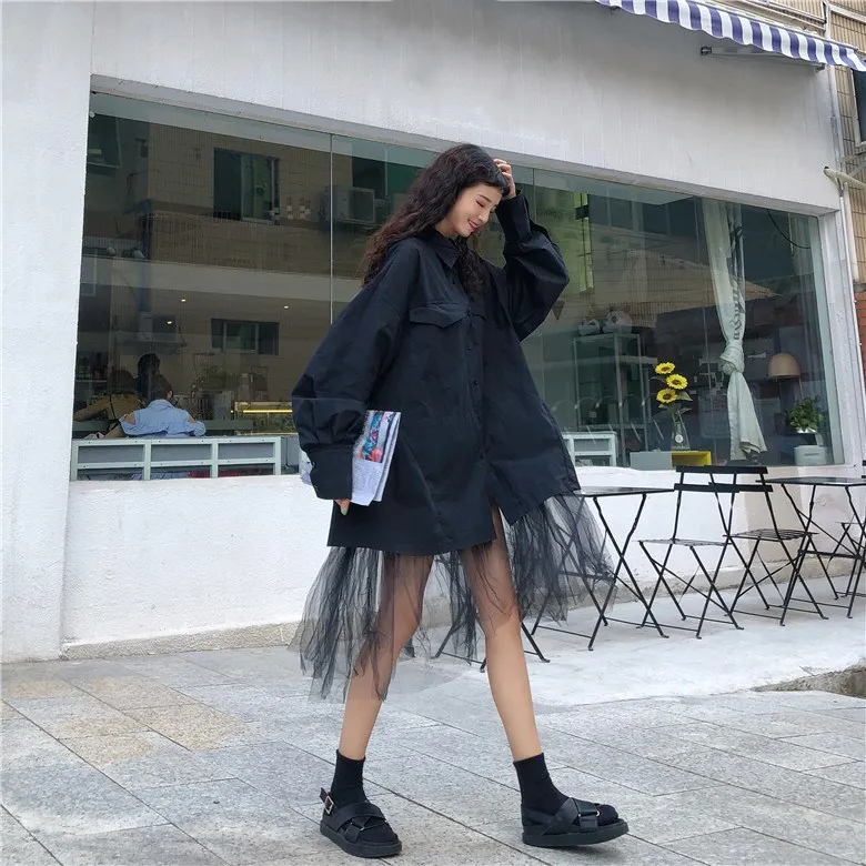 WHITNEY WANG, осенняя мода, уличная одежда, корейский стиль, сетчатая юбка, пэчворк, большой размер, плащ, женское осеннее пальто, верхняя одежда