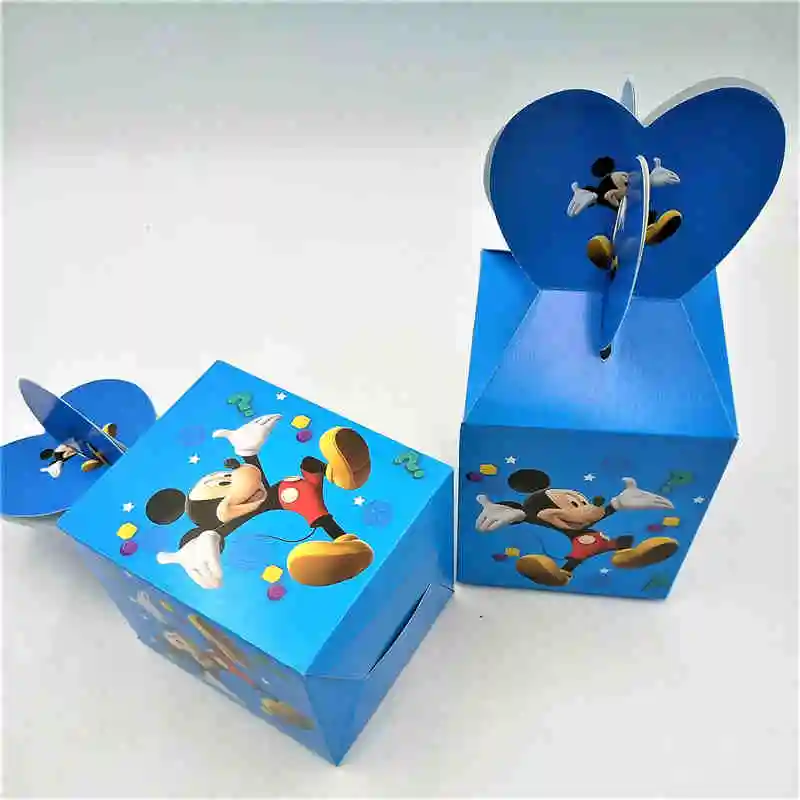 Mickey Mouse 6 шт./пакет Бумага коробка конфет Микки и Минни Маус Мышь «Человек-паук», с героями мультфильма «Моана»; «Пикачу», с героями мультфильма «тролли» Улыбающееся Бумага подарок Коробки Baby Shower вечерние поставки - Цвет: Mickey Mouse