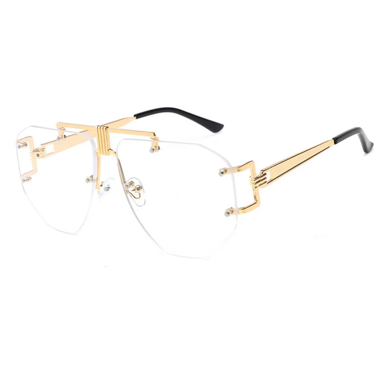 Gold-Clear ALOZ MICC негабаритные безрамные солнцезащитные очки для женщин и девушек Роскошные Металлические панк Солнцезащитные очки для мужчин фирменный дизайн UV400 очки Oculos Q67 - Цвет линз: Gold-Clear