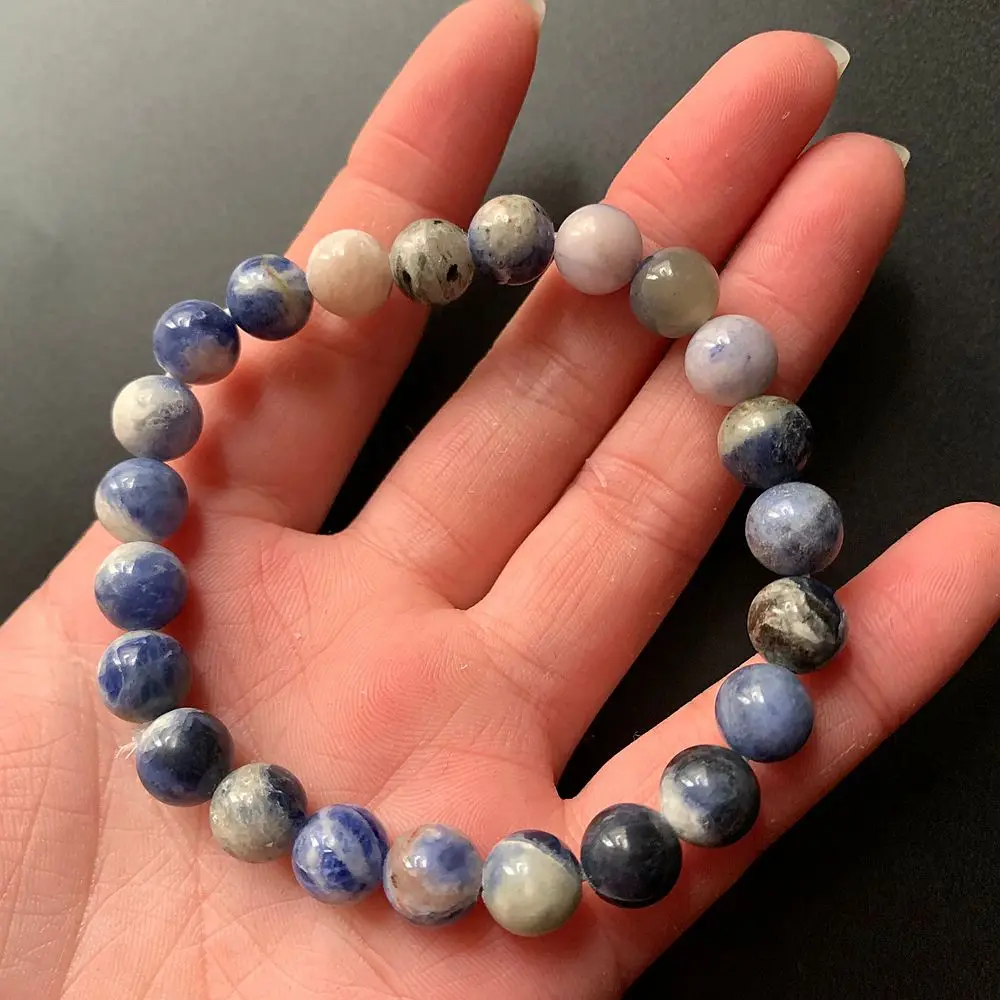 Bhuann 8mm Natural Sodalite Stone Blue Vein Beads Bracelet Handmade Stretch Elastic Cord Strand Dropship 1pc | Украшения и