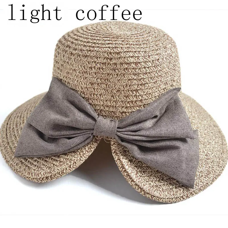 

Doitbest Korean bow Womens Straw Hats Summer Sun Hats for Women Lady Beach Hats Foldable sunscreen Wide Brim sun cap