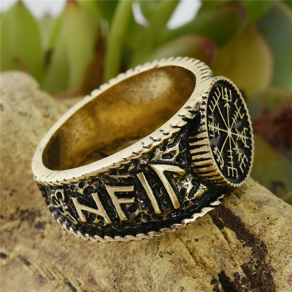 Мужское Винтажное кольцо с компасом Северной мифологии|helm of awe|compass ringring letters |