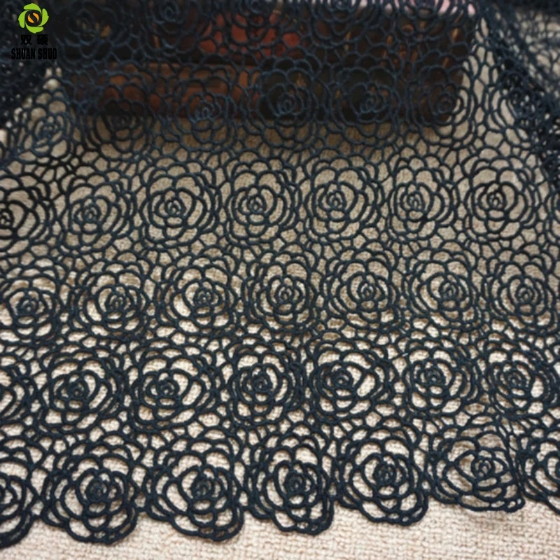 Водорастворимая черная одежда ткань кружевные аксессуары полиэстер трехмерная