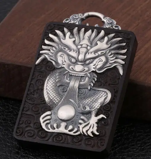 Pendant Only 990 серебряный жемчуг дракона жемчужный набор черное сандаловое дерево стерлингового серебра кулон с драконом удача кулон с драконом - Окраска металла: Pendant Only