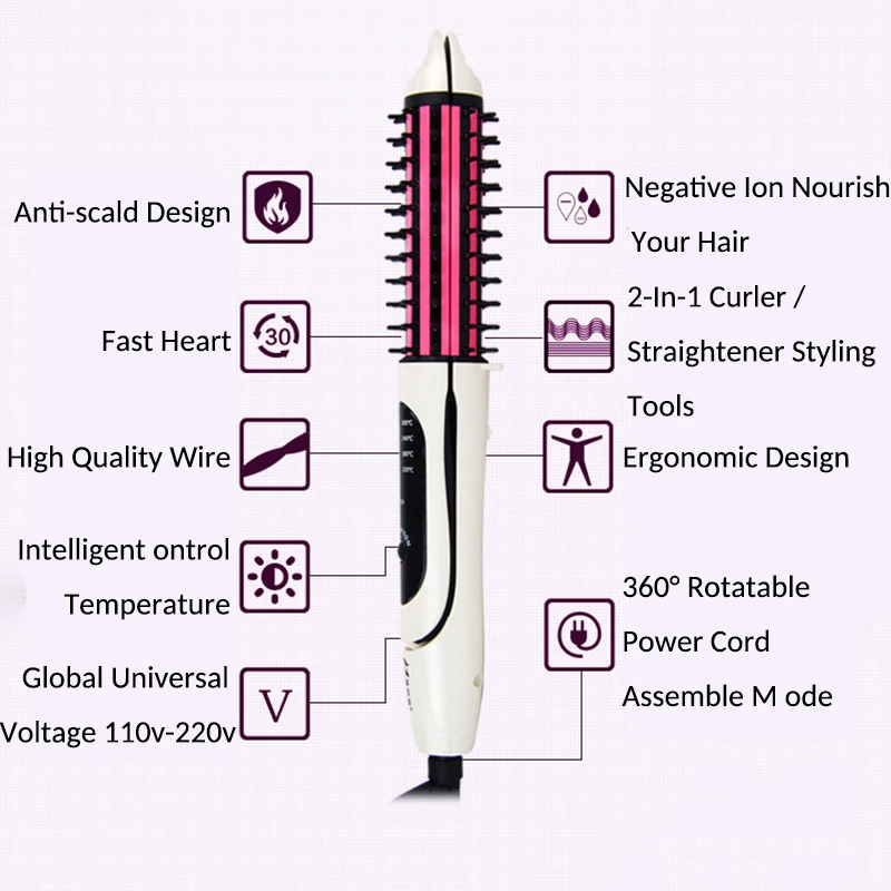 Электрический Выпрямитель для волос и бигуди 2-в-1 гребень Профессиональный