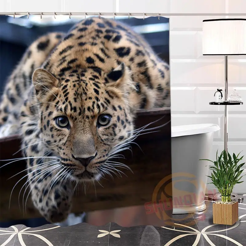

Популярная Экологически чистая уникальная леопардовая ткань, Современная душевая занавеска для ванной, водонепроницаемая для себя