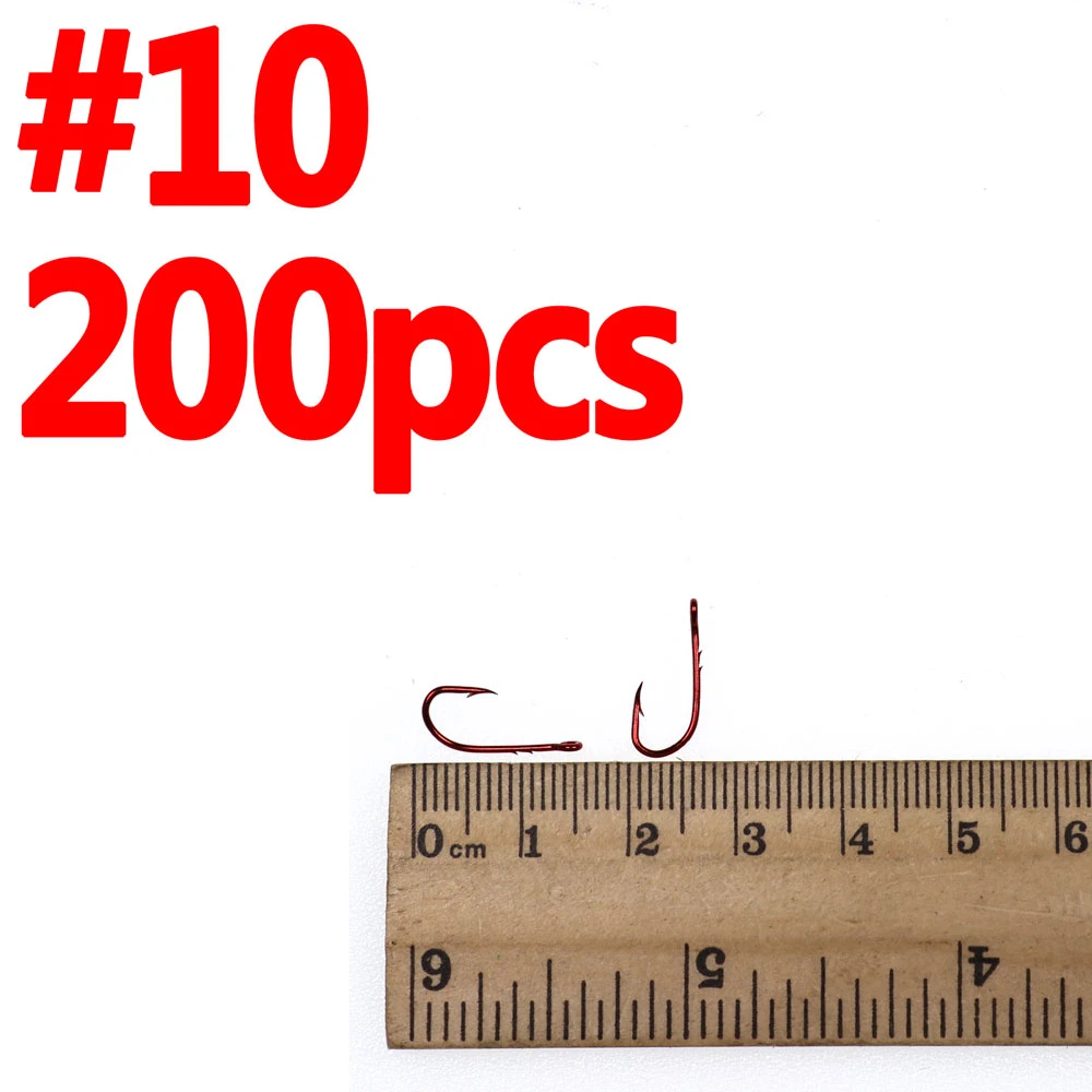 200pcs size 10 Bimoo 200 шт. Высокоуглеродистая сталь красный Baitholder колючий крючок для рыбы, рыболовный крючок, держатель для приманки, размер#1#2#4#6#8 и т. Д - Цвет: 200pcs size 10